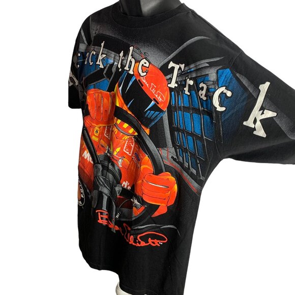 Vintage 1998 Bill Elliot Crewneck T Shirt L Black AOP Attack the Track McDonalds - Picture 4 of 9